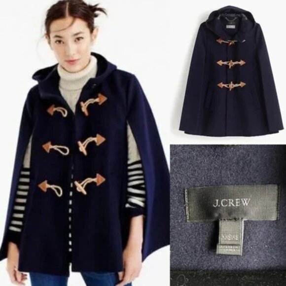 J CREW Toggle Closure Wool Cashmere Cape Coat Dark Navy in Size S/M - Picture 2 of 9